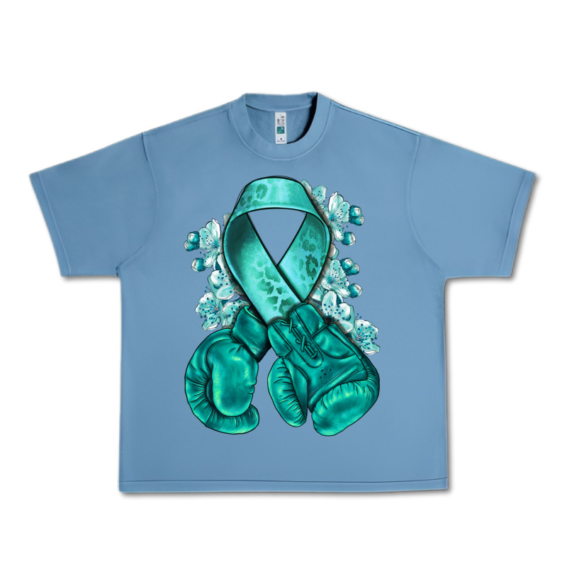 Ovarian Cancer Teal Ribbon With Boxing Gloves Urban Heavy Tee by NancyCooperArtShop | Teevron