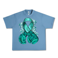 Pebble Blue Ovarian Cancer teal ribbon with boxing gloves Urban Heavy Tee - NancyCooperArtShop