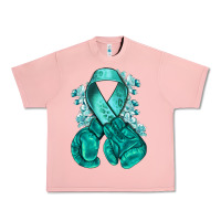 Salmon Ovarian Cancer teal ribbon with boxing gloves Urban Heavy Tee - NancyCooperArtShop
