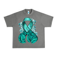 Tornado Ovarian Cancer teal ribbon with boxing gloves Urban Heavy Tee - NancyCooperArtShop