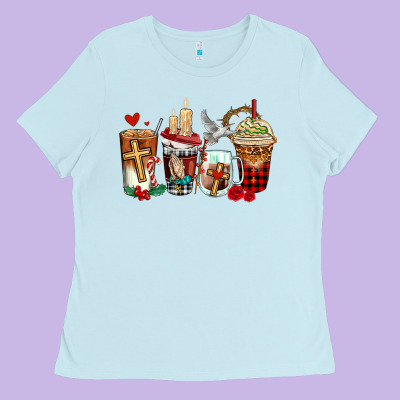 Religious Coffee Cups Ladies Tee Designed By Adodesignshop