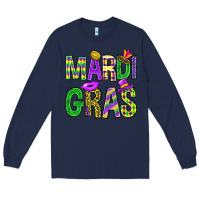 Navy Mardi gras carnaval mask digital paper, Long Sleeve Tee - BundleAndBundleShop