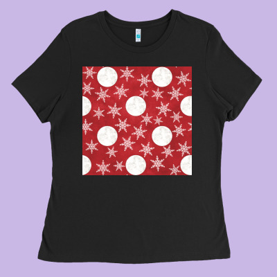 Christmas Snow Flakes Seamless Pattern Ladies Tee Designed By Bundleandbundleshop