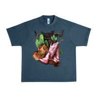 Midnight Navy cowgirl boots hat horns cactus Urban Heavy Tee - NancyCooperArtShop