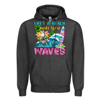 Charcoal Heather Life's a beach make some waves Zipper Hoodie - NancyCooperArtShop