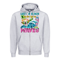 Heather Grey Life's a beach make some waves Zipper Hoodie - NancyCooperArtShop