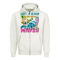 Oatmeal Heather Life's a beach make some waves Zipper Hoodie - NancyCooperArtShop