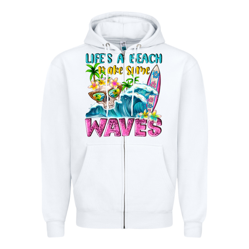 Life's A Beach Make Some Waves Zipper Hoodie by NancyCooperArtShop | Teevron