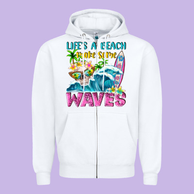 Life's A Beach Make Some Waves Zipper Hoodie Designed By Nancycooperartshop