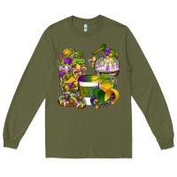 Army Green Mardi Gras Coffee Cups Long Sleeve Tee - BundleAndBundleShop