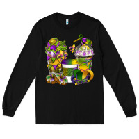 Black Mardi Gras Coffee Cups Long Sleeve Tee - BundleAndBundleShop