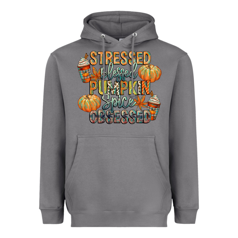 Stressed Blessed Pumpkin Spice Obsessed Heavyweight Hoodie by CowGirlArtShop | Teevron