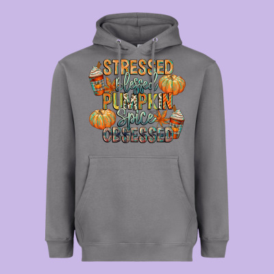 Stressed Blessed Pumpkin Spice Obsessed Heavyweight Hoodie Designed By Cowgirlartshop
