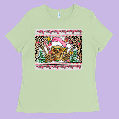 Pink Skeleton  Christmas Ladies Tee Designed By Adodesignshop