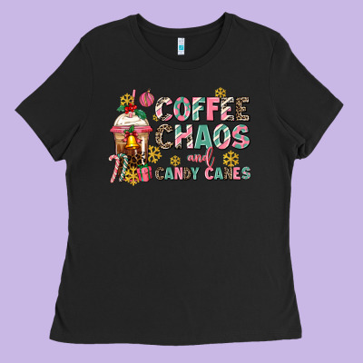 Coffee Chaos And Candy Canes Ladies Tee Designed By Adodesignshop