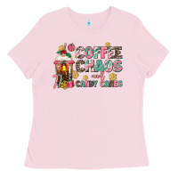 Bubblegum Pink coffee chaos and candy canes Ladies Tee - AdoDesignShop