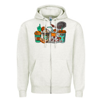 Oatmeal Heather Basketball coffee cups Zipper Hoodie - NancyCooperArtShop