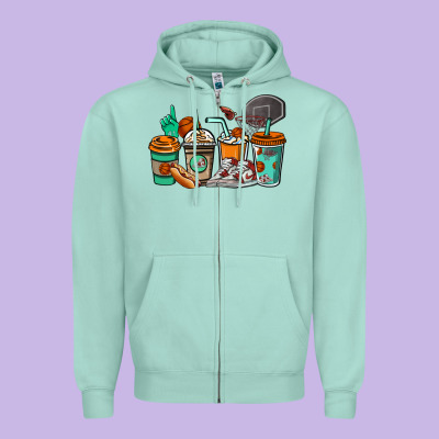 Basketball Coffee Cups Zipper Hoodie Designed By Nancycooperartshop