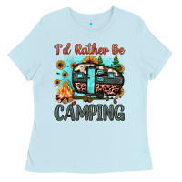 Baby Blue i'd rather be camping Ladies Tee - JahusDesignShop