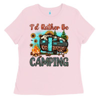 Bubblegum Pink i'd rather be camping Ladies Tee - JahusDesignShop