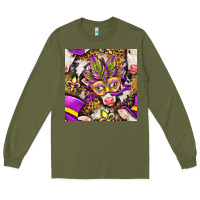 Army Green Mardi Gras cow with carnival mask seamless pattern Long Sleeve Tee - BundleAndBundleShop