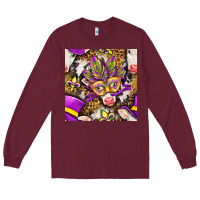 Burgundy Mardi Gras cow with carnival mask seamless pattern Long Sleeve Tee - BundleAndBundleShop