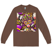 Chestnut Mardi Gras cow with carnival mask seamless pattern Long Sleeve Tee - BundleAndBundleShop