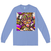 Colony Blue Mardi Gras cow with carnival mask seamless pattern Long Sleeve Tee - BundleAndBundleShop