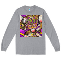 Heather Grey Mardi Gras cow with carnival mask seamless pattern Long Sleeve Tee - BundleAndBundleShop