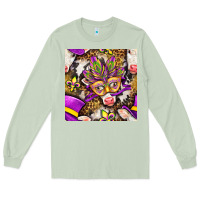 Matcha Mardi Gras cow with carnival mask seamless pattern Long Sleeve Tee - BundleAndBundleShop