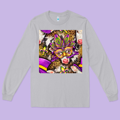 Mardi Gras Cow With Carnival Mask Seamless Pattern Long Sleeve Tee Designed By Bundleandbundleshop
