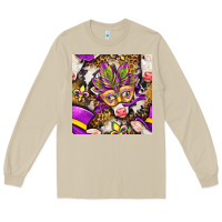 Mushroom Mardi Gras cow with carnival mask seamless pattern Long Sleeve Tee - BundleAndBundleShop