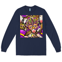 Navy Mardi Gras cow with carnival mask seamless pattern Long Sleeve Tee - BundleAndBundleShop