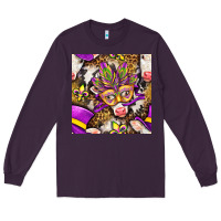 Plum Mardi Gras cow with carnival mask seamless pattern Long Sleeve Tee - BundleAndBundleShop