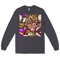 Smoke Mardi Gras cow with carnival mask seamless pattern Long Sleeve Tee - BundleAndBundleShop