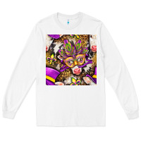 White Mardi Gras cow with carnival mask seamless pattern Long Sleeve Tee - BundleAndBundleShop