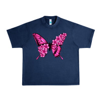 Navy Floral pink butterfly Urban Heavy Tee - NancyCooperArtShop