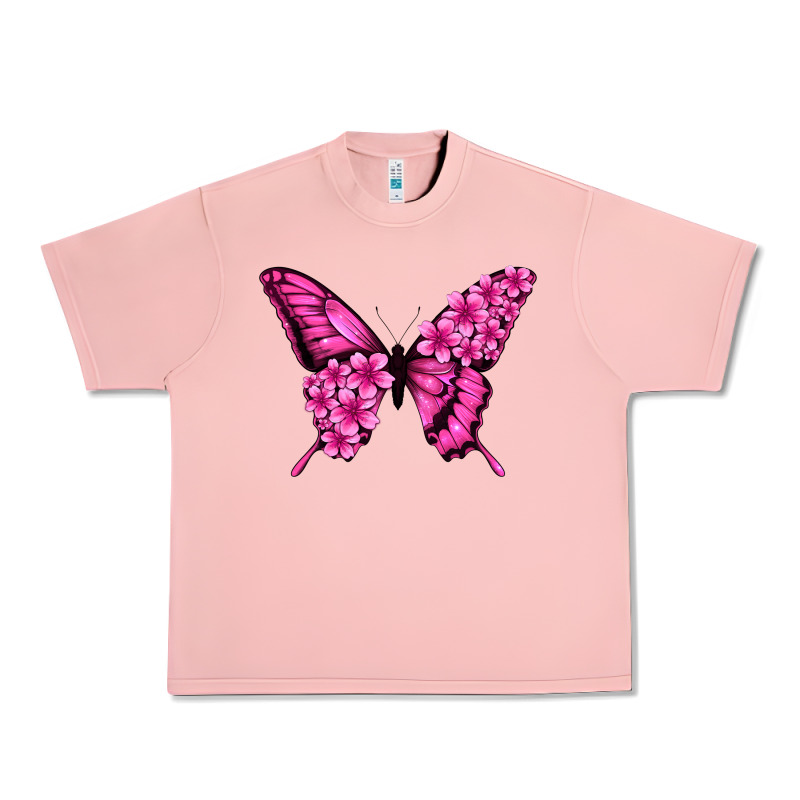 Floral Pink Butterfly Urban Heavy Tee by NancyCooperArtShop | Teevron