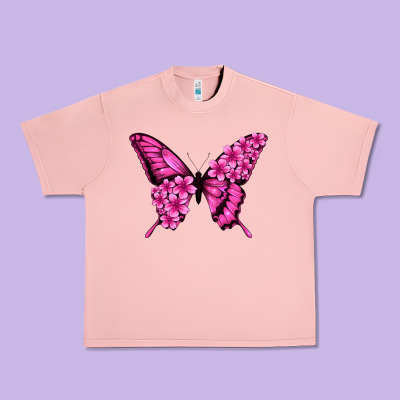 Floral Pink Butterfly Urban Heavy Tee Designed By Nancycooperartshop
