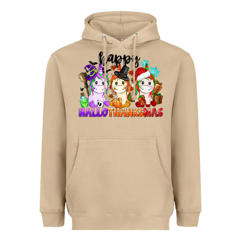 Happy Hallothanksmas Unicorn Heavyweight Hoodie by CowGirlArtShop | Teevron