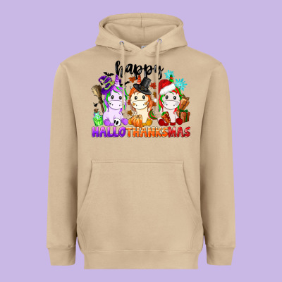 Happy Hallothanksmas Unicorn Heavyweight Hoodie Designed By Cowgirlartshop