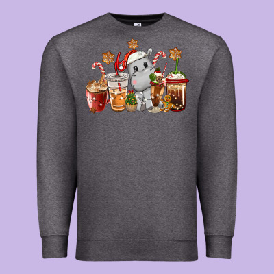 Hippopotamus Coffee Cups Christmas Premium Sweatshirt Designed By Cowgirlartshop