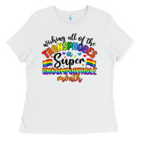 White wishing all of the transphobes uncomfortable month Ladies Tee - Artiststas