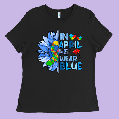 In April We Wear Blue Sunflower Ladies Tee Designed By Artiststas
