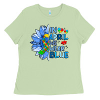 Matcha in april we wear blue sunflower Ladies Tee - Artiststas