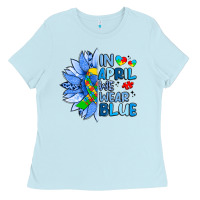 Baby Blue in april we wear blue sunflower Ladies Tee - Artiststas