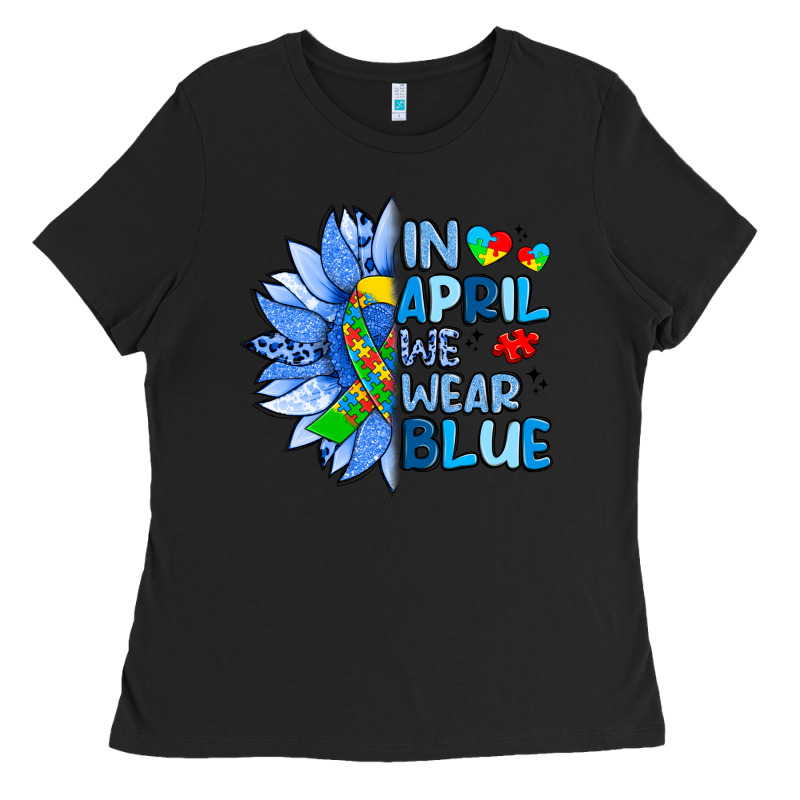 In April We Wear Blue Sunflower Ladies Tee by Artiststas | Teevron