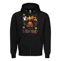 Black mardi gras school secretary afro messy bun Zipper Hoodie - texasbilliewilder