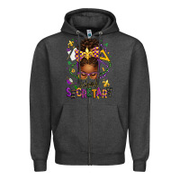 Charcoal Heather mardi gras school secretary afro messy bun Zipper Hoodie - texasbilliewilder