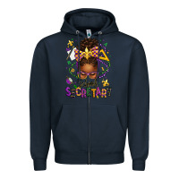 Navy mardi gras school secretary afro messy bun Zipper Hoodie - texasbilliewilder